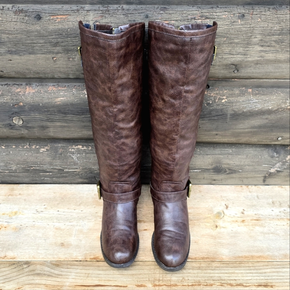 JustFab Zella Brown Vegan Leather, Western Riding Moto Boots. WMS 8M - Picture 5 of 13